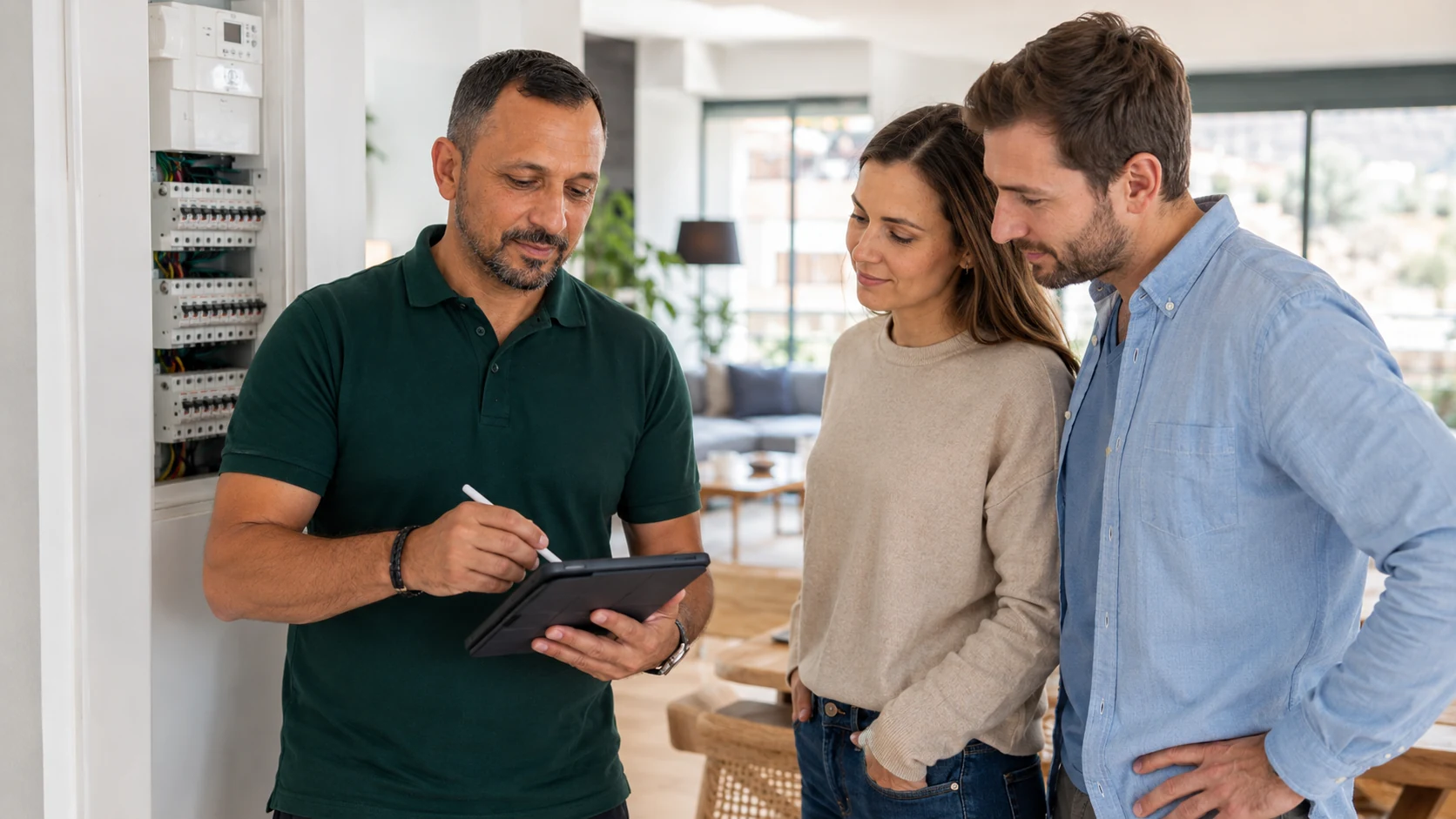 Diagnostiqueur Justdiag réalisant un diagnostic électricité dans un logement