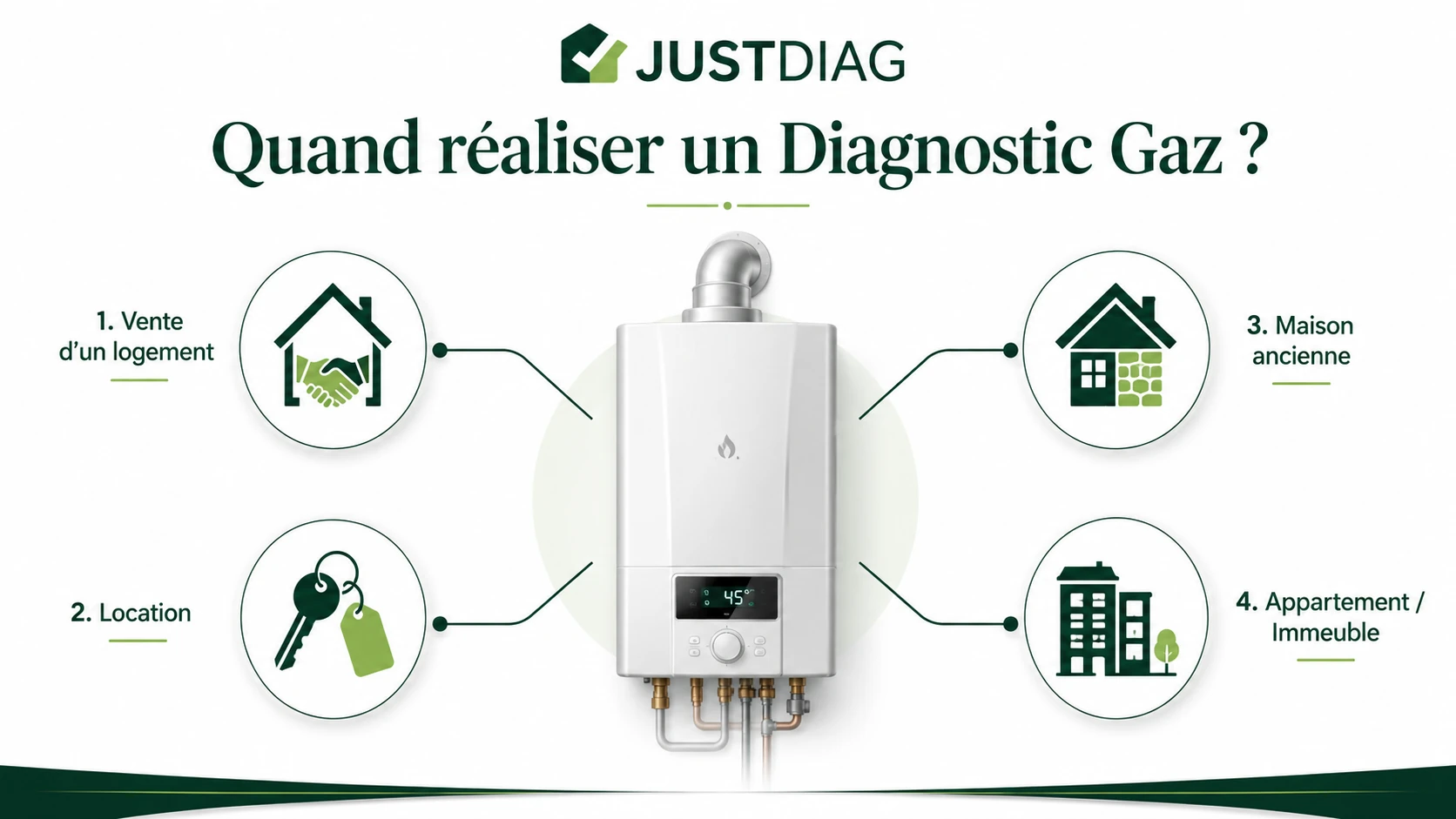 Infographie des situations où réaliser un diagnostic gaz